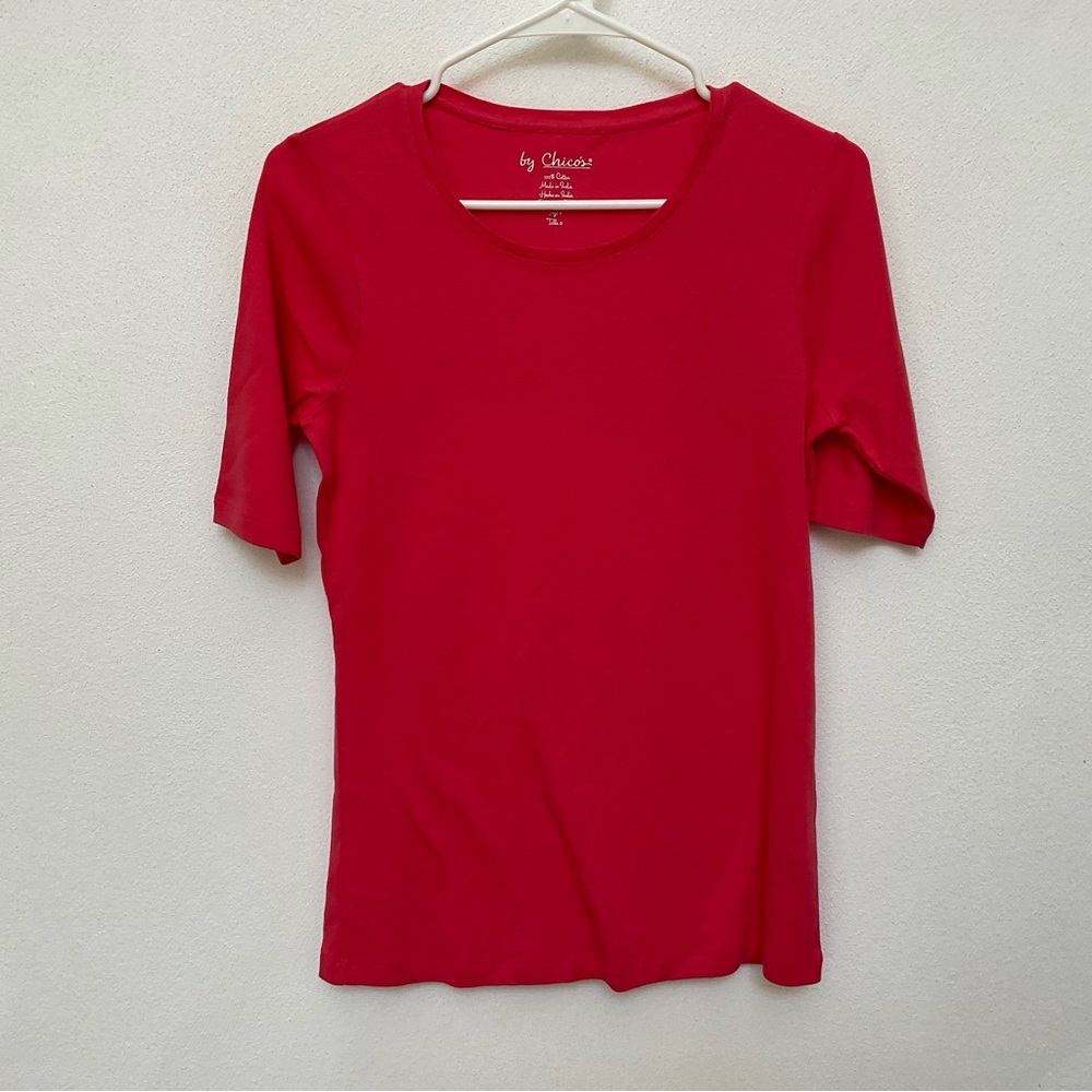 By Chico's Pink Elbow Length Sleeves Basic Top Size 0 US S/4 Career Casual Work